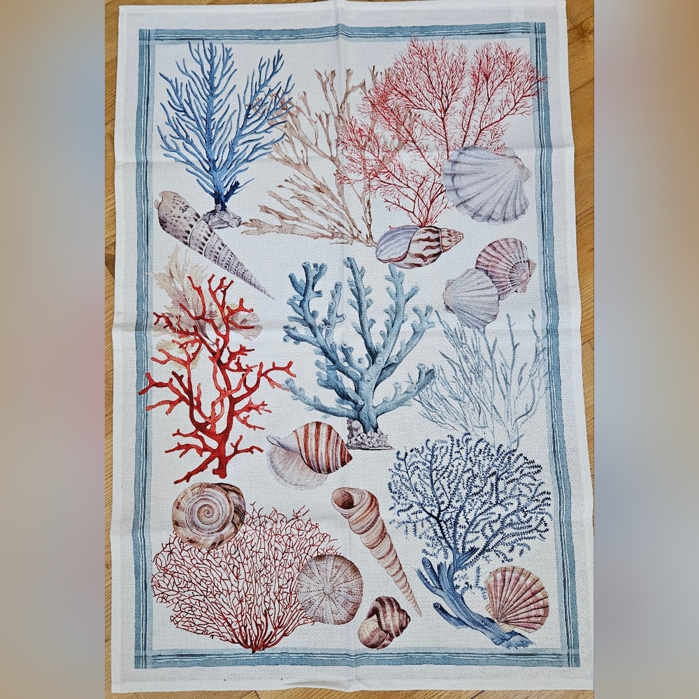 Coral and Shells Tea Towel